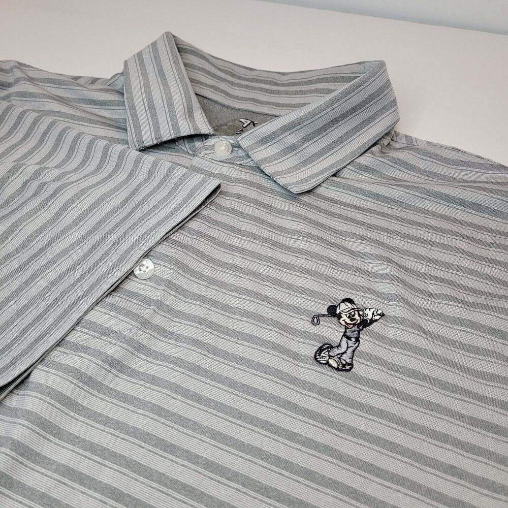 AHEAD Disney Mickey Mouse Golf Polo Mens XL Gray Excellent Striped TR07